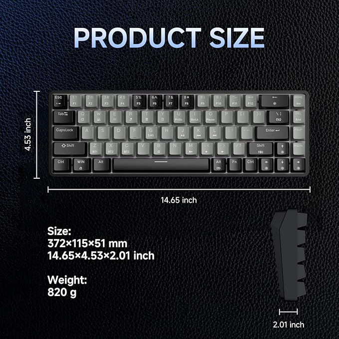 DIERYA DK68 60% Wireless Mechanical Gaming Keyboard, 3 Modes Bluetooth/2.4GHz/USB-C with Red Linear Switch, RGB Backlit, Anti-Ghosting, 68-Key Compact mini keyboard for Windows/macOS/Linux- Black/Grey