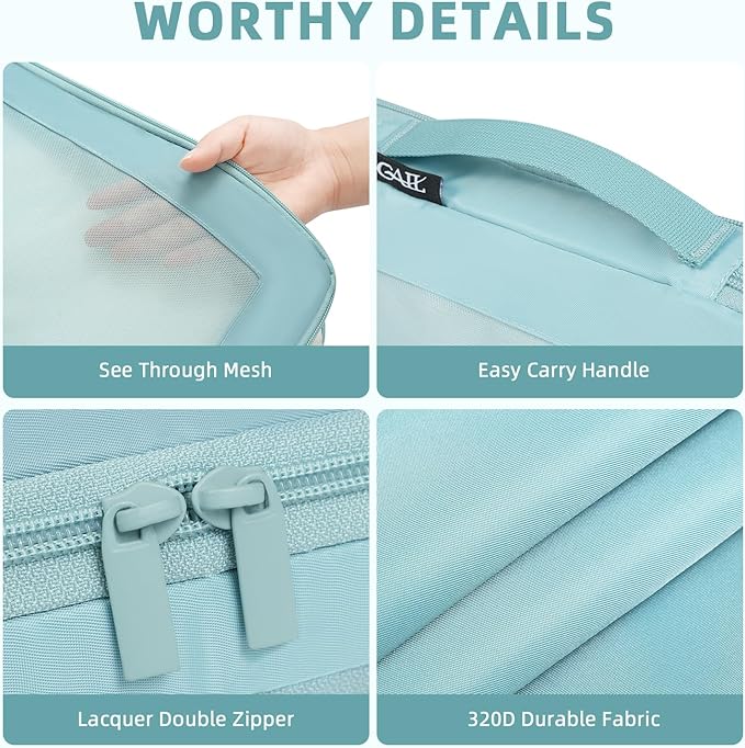 BAGAIL 4 Set/6 Set/8 Set Compression Packing Cubes Travel Accessories Expandable Packing Organizers (Square Mesh, 06-Dusty Blue)