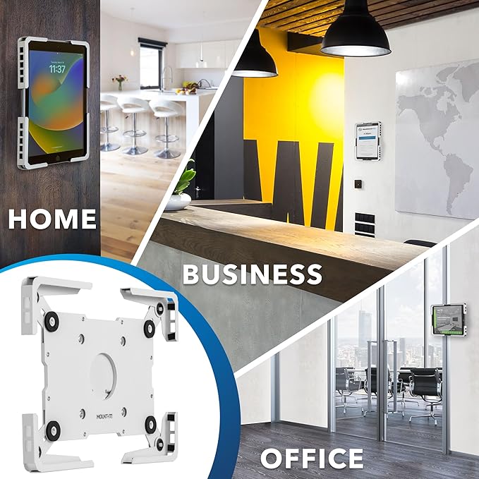 Mount-It! Universal Tablet Wall Mount, Anti-Theft iPad Mount, Enclosure Fits Tablets from 9.7" to 13" Screen Size, Flush Wall Mounting Kiosk, Durable Steel Design, White