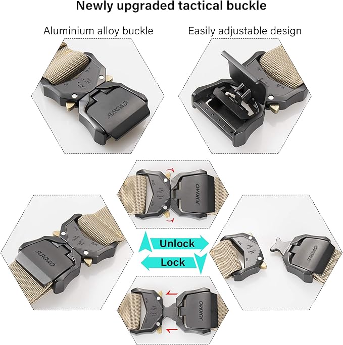 JUKMO Tactical Belt, Military Hiking Rigger 1.5" Nylon Web Work Belt with Heavy Duty Quick Release Buckle