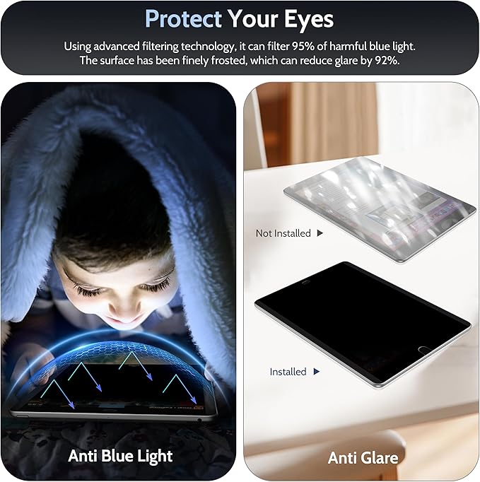 4-Way Magnetic Privacy Screen Protector for iPad 9th 8th 7th 10.2 Inch & iPad Air 3th & iPad Pro 10.5", Removable 360 Spy Black Security Filter