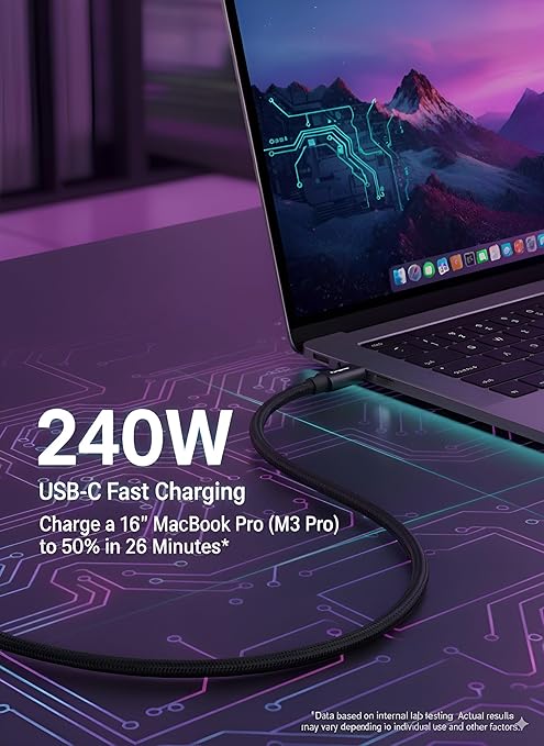 USB C Cable 4ft Thunderbolt 5/4 Supported, 80Gbps Data Transfer, 240W Fast Charging, Up to 120Gbps Bandwidth, Compatible with 8K/4K Display,for iPhone 17/16/15 Pro Max Plus, MacBook