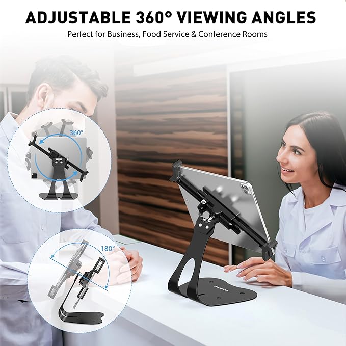 AboveTEK Anti-Theft iPad Kiosk Stand, 360° Swivel POS Tablet Mount with Security Cable & Key, Fits 7–13-inch iPad & Samsung Galaxy Tab, Perfect for Retail & Business