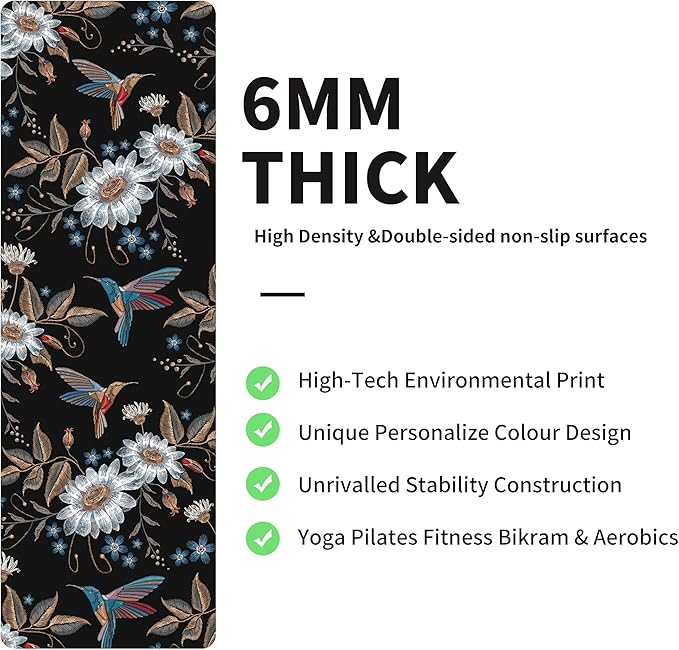 nuveti Yoga Mat Print Extra Thick TPE Non Slip Fitness Exercise Mat with Carrying Bag,72"x24" Extra Thick 6MM Exercise & Workout Mat for Yoga, Pilates Fitness and Floor Exercises