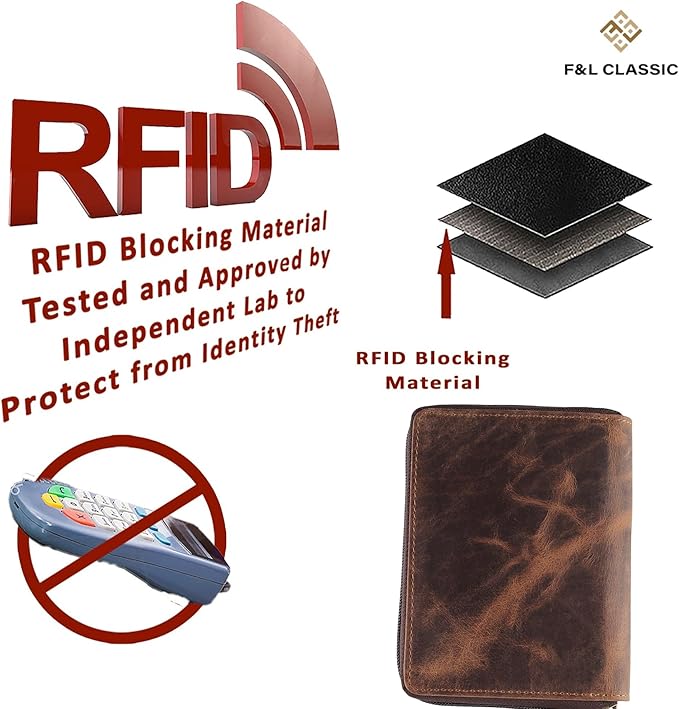 Passport Wallet - Travel Document Holder w/RFID Blocking – Full Grain Leather – Bifold compact zip around Wallet with Credit Card Slots for Women and Men,distressed brown,500-30