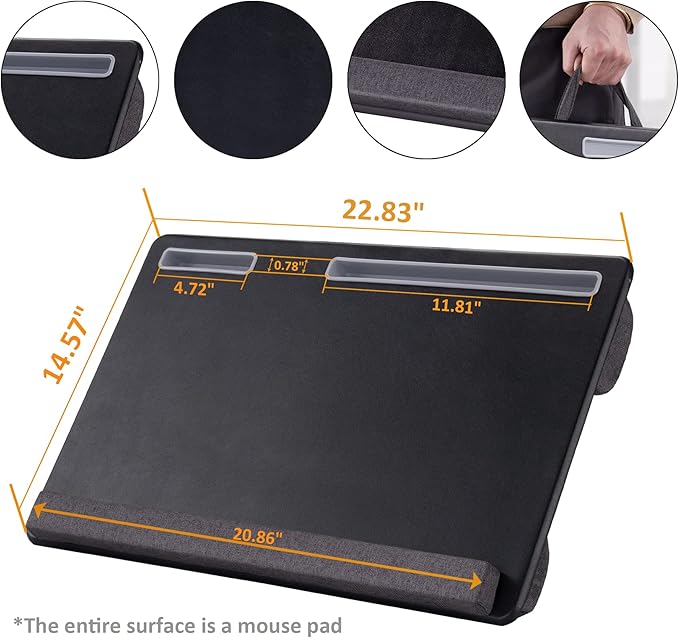 Extra Large Lap Laptop Desk - Full PU Material Mouse Pad Gaming Tray - Portable LapDesk with Phone Holder & Wrist Rest for Notebook, MacBook, Tablet, Bed, Sofa(Black, Fit Up 17.3-in Laptops)