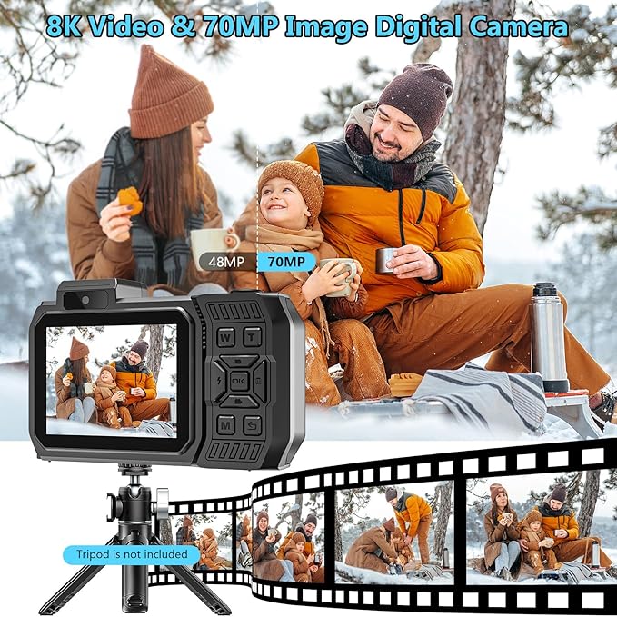 UHD 8K Underwater Camera, 70MP 33FT WiFi Waterproof Digital Camera with 64GB Card, Auto Focus Waterproof Dual-Screen Selfie 2500mAh Battery, 16X Floatable Digital for Snorkeling, Blue