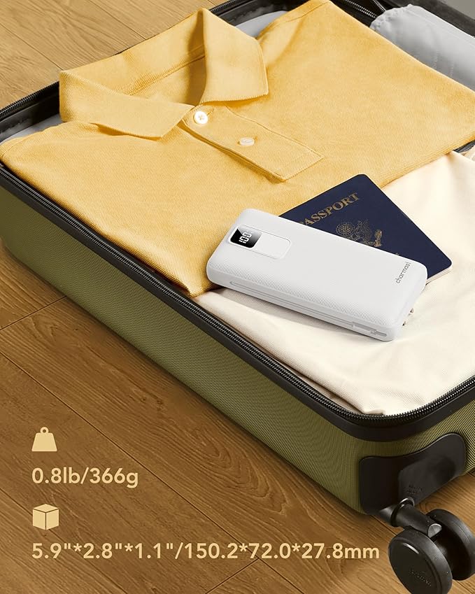 charmast 20000mAh Portable Charger with Built-in Cables & Wall Plug, 20W USB C Power Bank, Fast Charging Battery Pack Travel Essentials Compatible with iPhone 16/15/14 Series, Samsung, Google, iPad