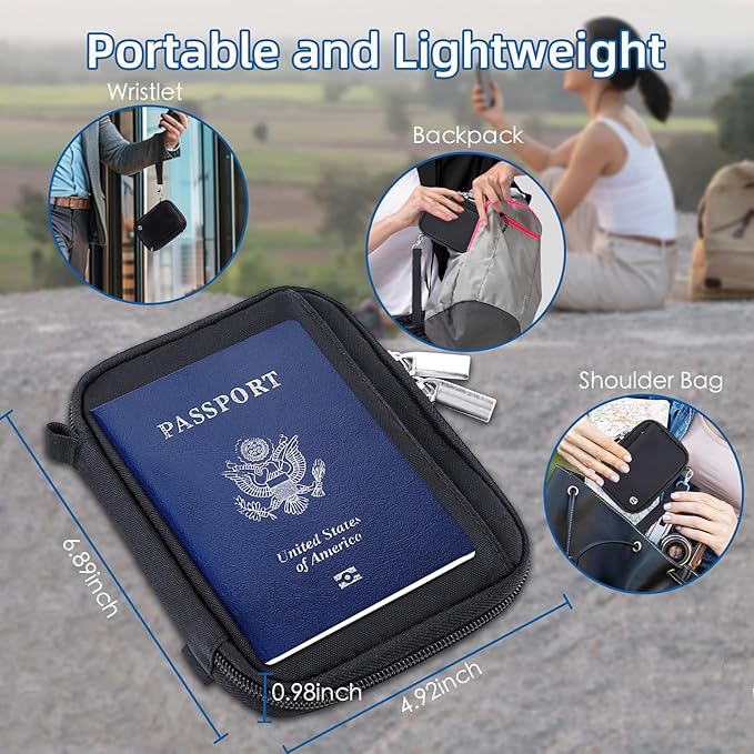 WALNEW Passport Holder for Travel - RFID Blocking Travel Wallet Essentials Organizer with Card Slots & Zipper Pocket (Women/Men), Black