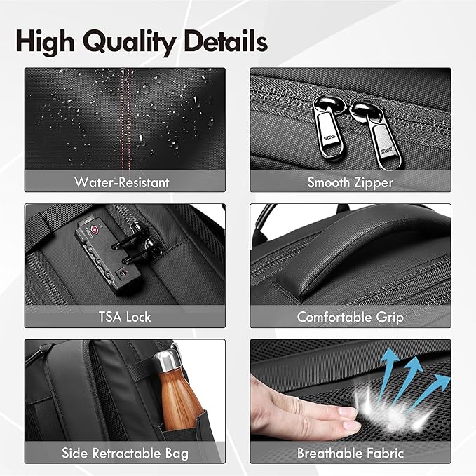 Vacuum Seal Backpack Travel 60L Expandable Backpack with Compression System, TSA Lock Water Resistant Carry-On Backpack (with Pump)