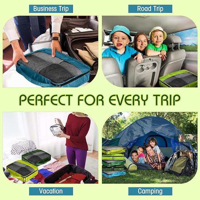 5 Pcs Packing Cubes for Suitcase Large Travel Cubes Carry on Luggage Organizer Bags for Clothes Accessories(L,Green)