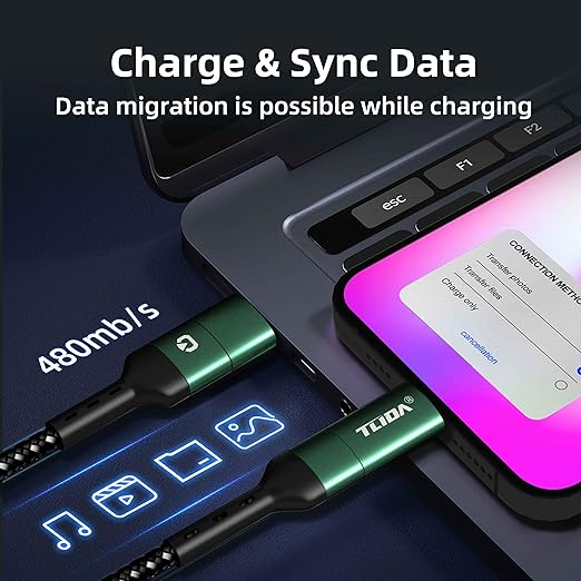 USB C for iPhone Cable, 66W 4 in 1 Charging Cable 4.4FT, Chubby USB A/C to C/liging with Light for iPhone 16e 16 15 14 Pro/MacBook/iPad/Samsung S25/Switch 2, Multi Chargers for All Devices