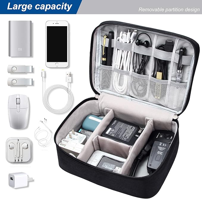 Electronics Organizer Travel Universal Cable Organizer Bag Waterproof Electronics Accessories Storage Cases for Cable, Charger, Phone, USB, SD Card, Hard Drives, Power Bank, Cords