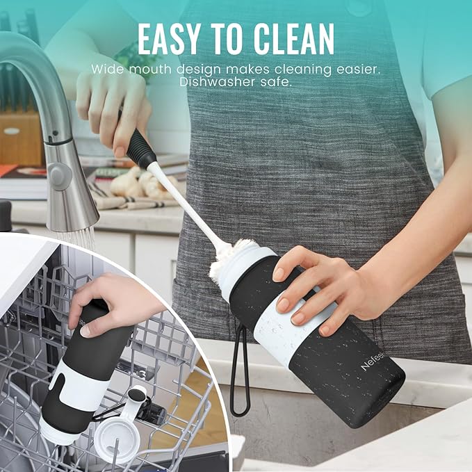 Nefeeko Collapsible Water Bottle, BPA Free 26oz Foldable Water Bottle for Travel Sports, Leak-Proof Spill-Proof Portable Water Bottles with Carabiner, Lightweight