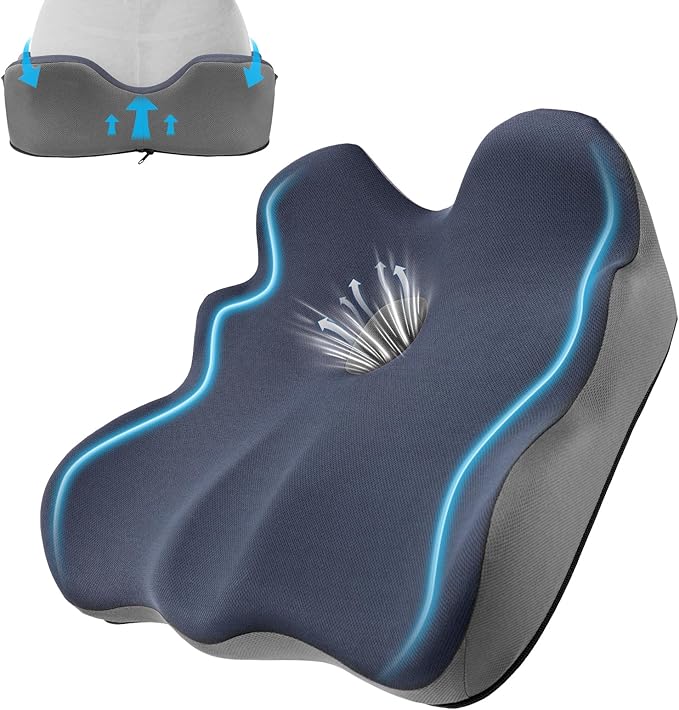 Seat Cushion, X-Large Memory Foam Office Chair Cushion, for Pressure Relief Sciatica & Pain Relief for Long Sitting Hours on Office/Home Chair, Car (Blue)