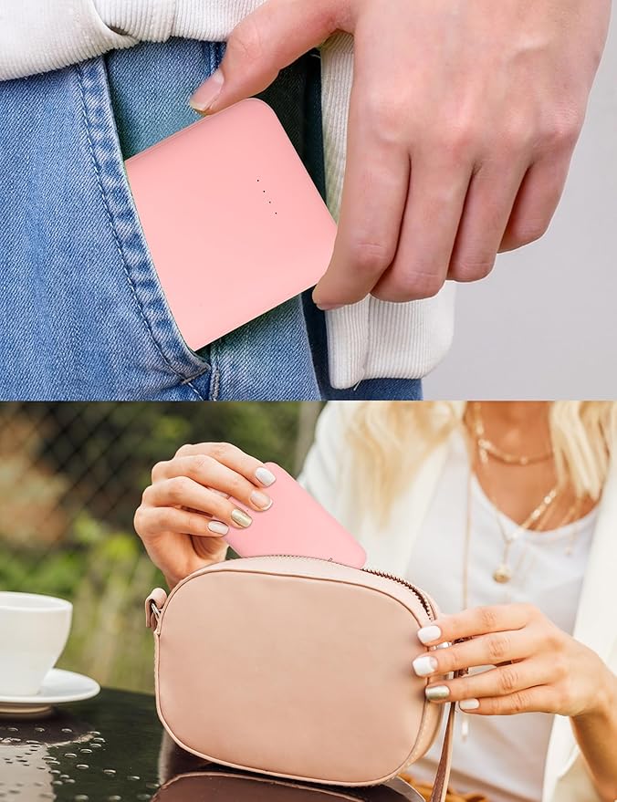 Portable Charger, Slimmest 5000mAh Portable Charger with Built in USB-C Cables, USB C in&out Charging Battery Pack, External Phone Powerbank Compatible with iPhone, Android, 2 Pack White & Pink