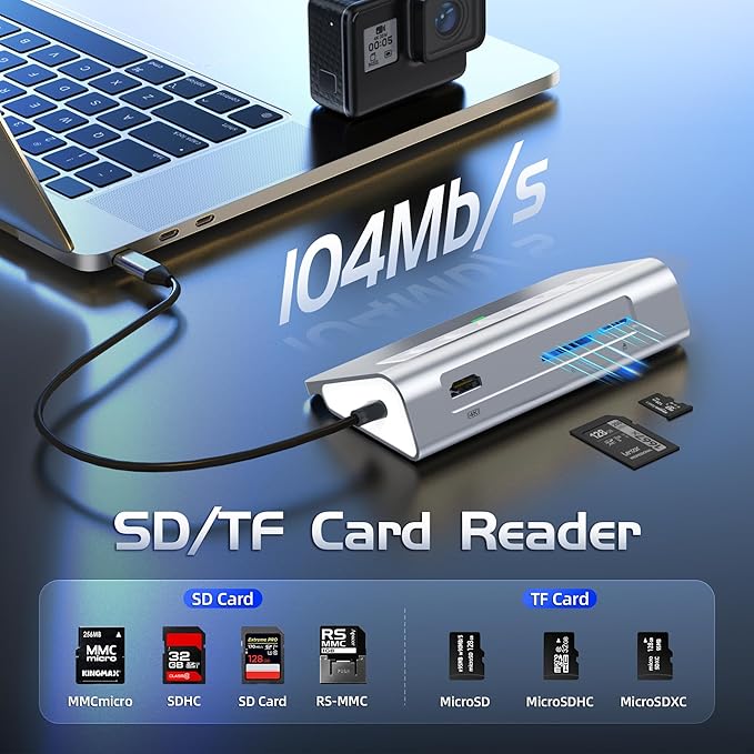 USB C Hub 10Gbps, 9-in-1 USB 3.2 Hub with 4K@60Hz HDMI, Type-C 3.2, 2 USB-A 3.2, 2 USB-A 2.0, PD 100W, SD/TF Slot, 3.28FT Aluminum USB Hub for PC, iPhone 16/15 Series, MacBook Air/Pro and More