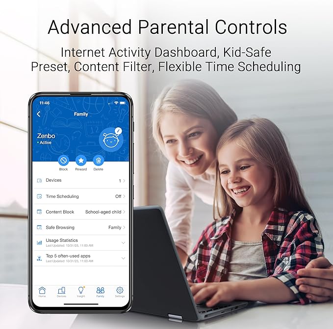 ASUS ZenWiFi BT6 Tri-Band WiFi 7 Mesh, 9.4 Gbps, 3000 sq.ft. (1pk), 2.5G WAN Port, Security and Parental Controls Included, Smart Home Master SSIDs, 4G & 5G Mobile Tethering