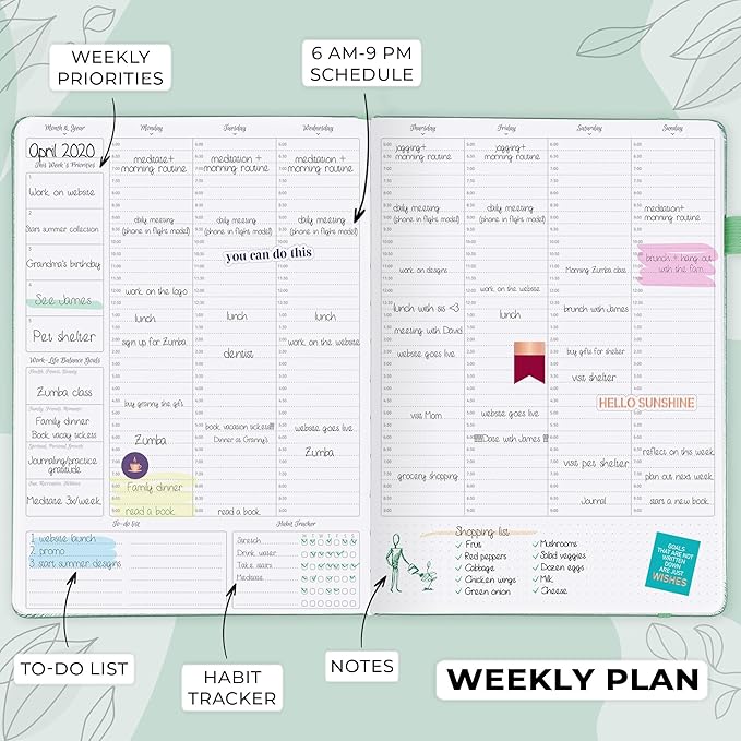 GoGirl Planner PRO Schedule - Undated Planner with Hourly Time Slots, Monthly, Weekly & Daily Organizer, Appointment Book for time Management, 7"x10" Hardcover, Lasts 1 Year - Mint Cream