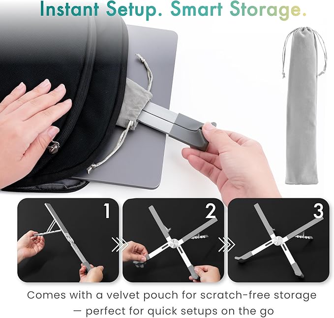 BELLEMOND Laptop Stand | Foldable & Adjustable Aluminum Riser | Ventilated X-Frame Japanese Design | Fits MacBook Pro/Air, Dell, HP, Lenovo & 10–17.3” Laptops | Portable & Lightweight | Space Silver