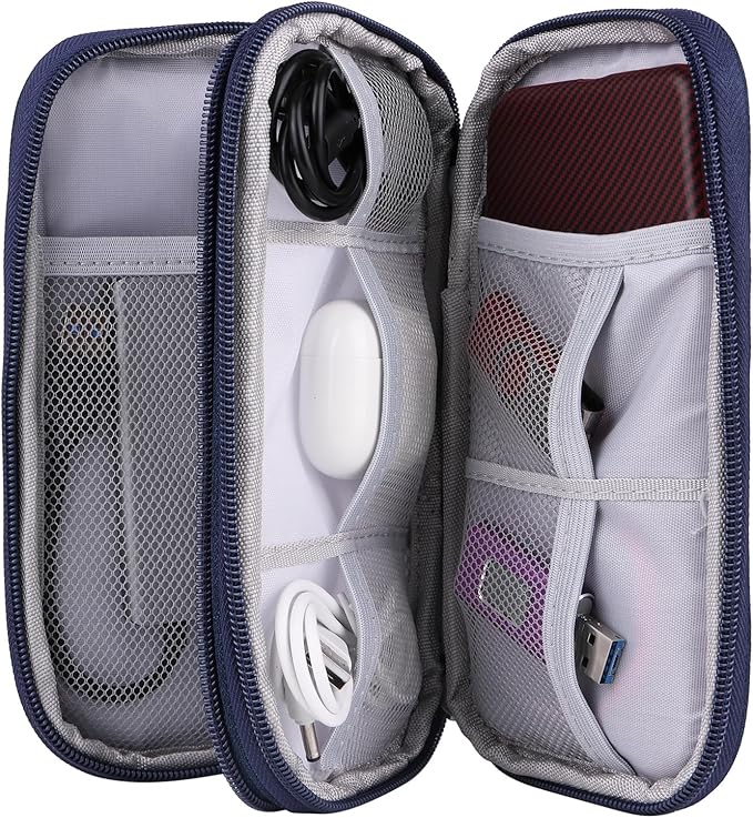 JIAKAI Travel Cable Organizer Electronics Accessories Bag for Charger, Phone, memory card,Travel Gadget Bag-Blue