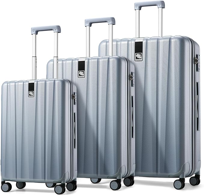 Hanke Luggage Sets 3 piece Carry On Luggage with Wheels PC Hard Shell Suitcases Lightweight Checked Travel Luggage Large Travel Suitcase Woman Men 20/24/29 Inch(Grey)