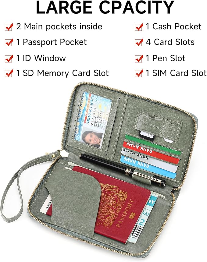 Leather RFID Blocking Passport Holder Travel Wallet, Passport Cover/Travel Wallet for Women/Men with