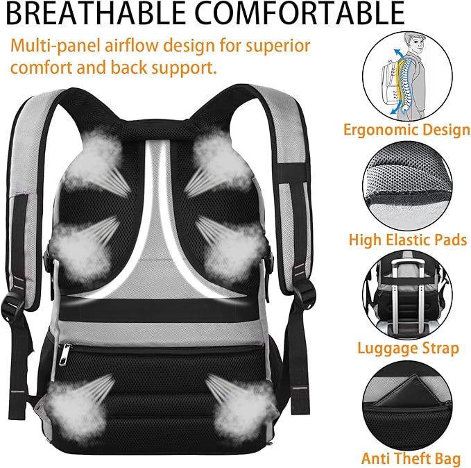 LTINVECK Extra Large 50L Travel Laptop Backpack, Computer bag Backbag with USB Charging Port, TSA Friendly Durable Big RFID Heavy Duty Business Tech Backpack Fits 17 Inch Laptops for Men Women, Grey