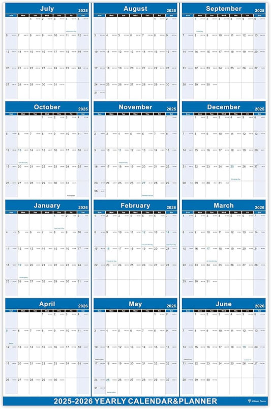 2025-2026 Yearly Wall Calendar - annual calendar 2025-2026, 2025-2026 Yearly Wall Calendar&Planner with Thick Paper, July 2025 - June 2026, X Large, 34.7" x 22.8", 2025-2026 Yearly Planner (2025-2026 Yearly Wall Calendar - Blue)