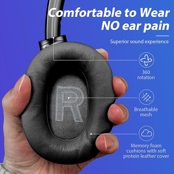 YMOO Bluetooth 5.2 Hybrid Active Noise Cancelling Headphones for Airplane Travel, Wired and Wireless ANC Headphones, 75H Playtime Over Ear Headphone, Bluetooth Headset with Mic for Adults