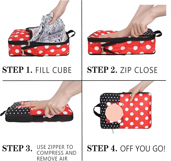 Compression Packing Cubes for Travel, 6 Set Red Dots Luggage Organizer, Lightweight Waterproof Expandable/Compression Bags Smell Proof Travel Packing Cubes for Suitcases