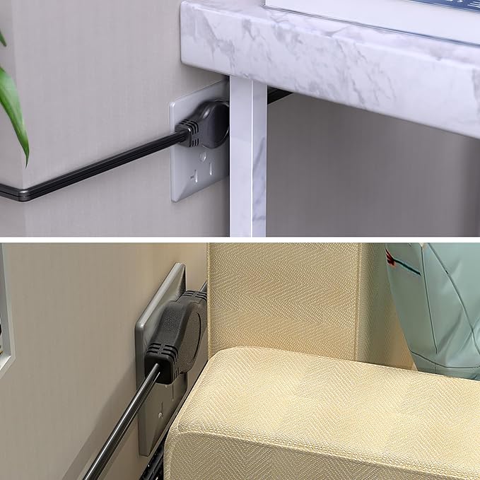 3-Prong 16FT Twin Extension Cord with 6 Outlets - Slim Design for Home Furniture, 16FT Double Cord 8 FT Each Side in Black Color