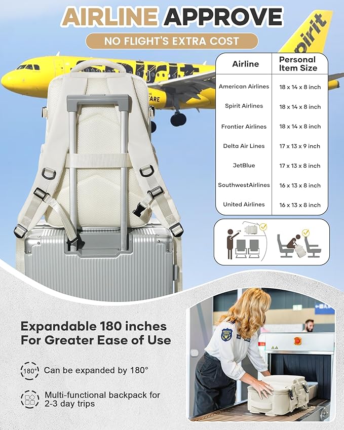 Vacuum Travel Backpack with Pump for Women,Personal Item Carry on Backpacks Flight Approved 18x14x8 inches for Men,Laptop Waterproof Work Compression bags Casual Daypack Beige.