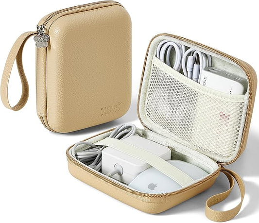 Charger Case for Macbook, Portable Tech Electronic Organizer Bag,Travel Storage Pouch for Laptop Accessories, MacBook Power Adapter, Charging Cords, USB Drives, Power Bank (Light Khaki, L)