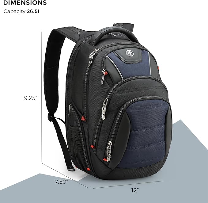 Swissdigital Design Men's Laptop Backpack for Man，Large Capacity Business Travel Backpack Black/Blue