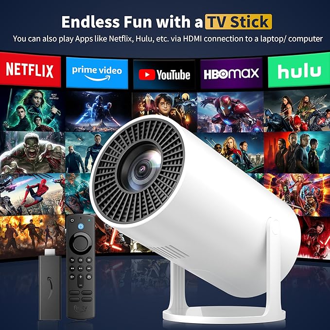 Mini Projector Portable Proyector 4K Support, Full HD 1080P Small Projector with 270° Rotatable Stand, Movie Projector Compatible with TV Stick/Smartphone/HDMI/USB for Bedroom/ Outdoor Camping