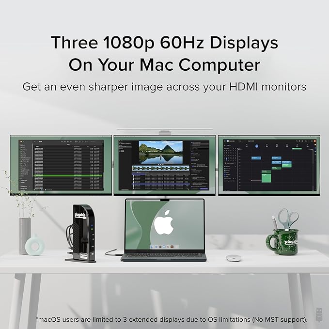 Plugable 14-in-1 USB C Docking Station | 4X HDMI Quad Dock with 100W Charging, HDMI Displays | Compatible with Windows, Thunderbolt (4X USB, 1x USB-C, Ethernet, SD Card, Audio) UD-3900C4