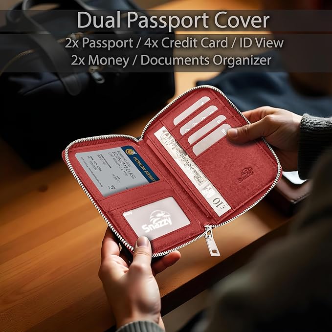 RFID Travel Wallet Passport Holder w/Zipper - Organizer Bag for Travel Documents – Safety Essentials Cover for Men Women