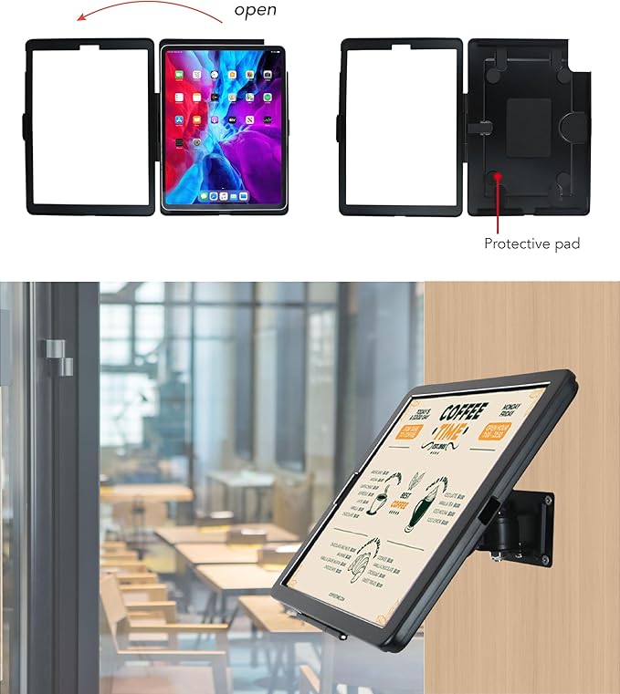 WeSTRUGGLEOn Wall Mount Bracket for 12.9" iPad Pro (6,5,4,3th,Gen.),Excluding 12.9" iPad Pro (1,2th,Gen.),with Anti Theft Security Lock &Key, Rotate Design Arbitrary Adjustment,Metal,(Black)