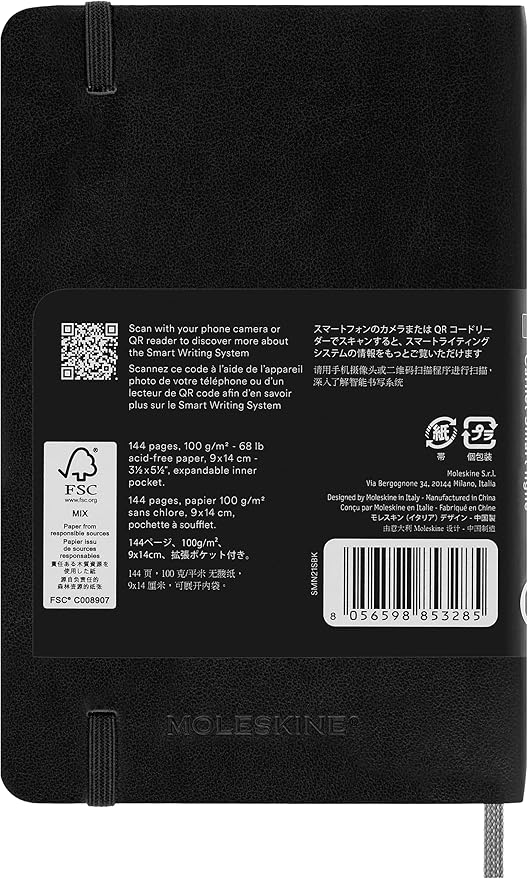 Moleskine Smart Notebook, Pocket, Ruled, Black, Soft Cover (3.5 x 5.5)