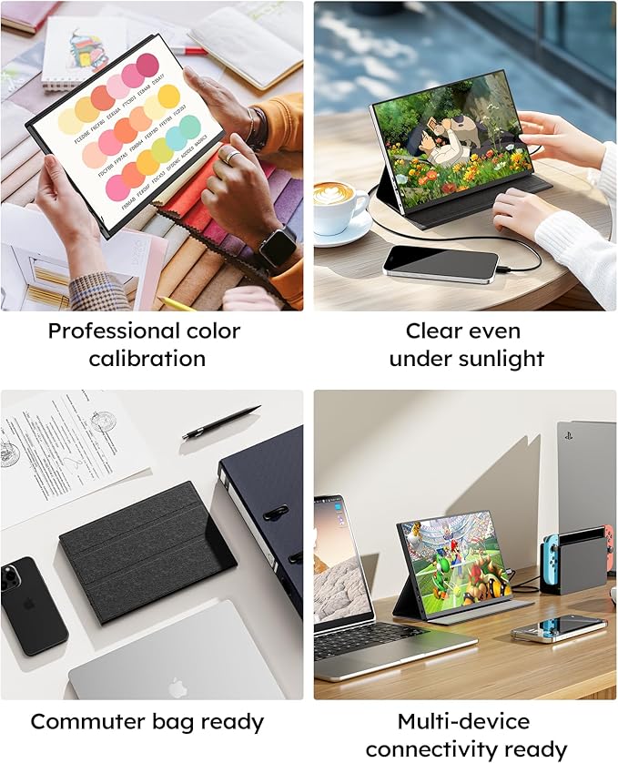 Portable Monitor,10.5" HDR 1280P Ultra-Thin 100% sRGB Travel Portable Monitor for Laptop, 420 Nits Mini Secondary Display with Protective Case & Speaker, Monitors for Laptop, PC Mac Phone PS4/5 Xbox