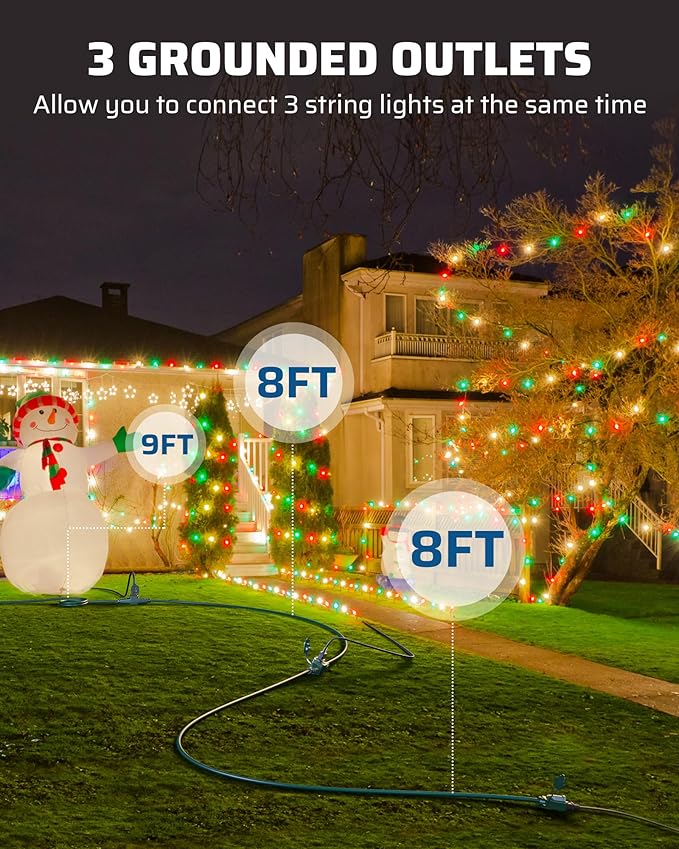 DEWENWILS 25Ft Outdoor Extension Cord, Evenly Spaced 3 Outlets Plugs with Safety Cover, 16/3 SJTW Weatherproof Wire for Outdoor String Lights, UL Listed