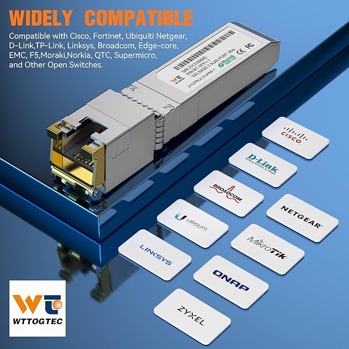 10G SFP+ to RJ-45 Transceiver, 1.25/2.5/5/10G-T Copper SFP+ CAT6a Module, Auto-Negotiation, Up to 30m, for Cisco SFP-10G-T-S, Meraki, TP-Link, Mikrotik, Netgear and More
