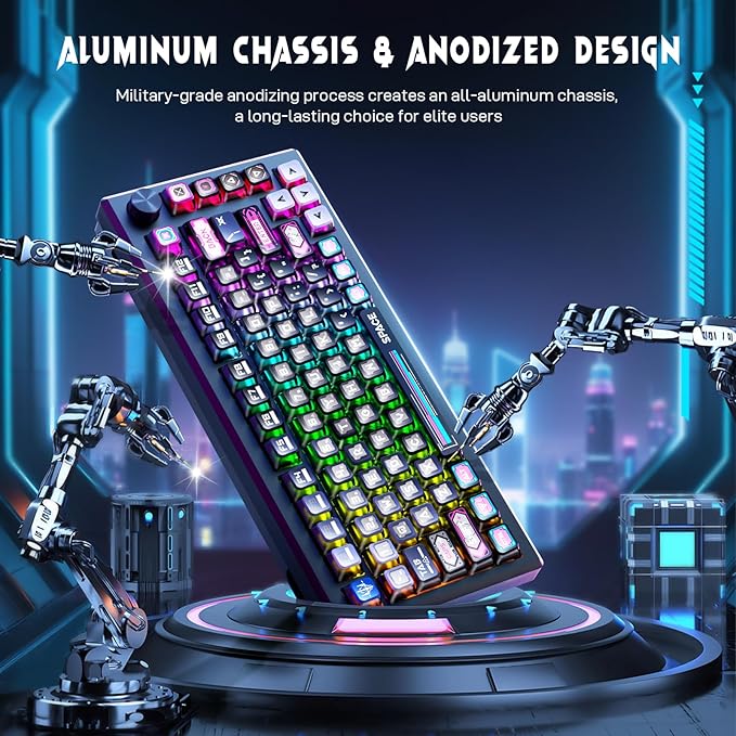 Redragon K732 Wireless Mechanical Keyboard, Anodized All Aluminum Alloy, Cyber Mecha Style Gasket RGB Gaming Keyboard with Pre-Lubed Linear Switches, PC+PBT, 75％ Tri-Mode Hot Swap Programmable for PC