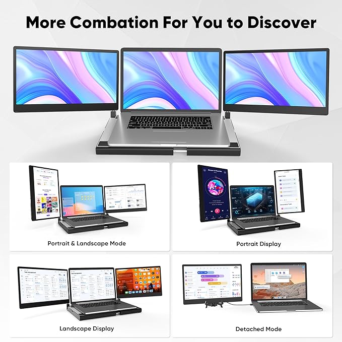 Laptop Screen Extender Portable Monitor, 14.2" 1080P FHD IPS Screen, Monitor Extender for Laptop, Fit for 13-17" Laptops, Plug & Play Compatiable with Wins/Mac/Android/Switch (Detachable 14")