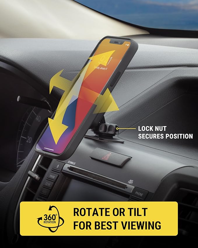 Scosche Magnetic Phone Holder for Car Dashboard with Extra Strong Magnet, Thick Metal Plate & 360° Rotation, Secure Cell Phone Car Mount for Large Phones Compatible with iPhone, Samsung, Not MagSafe