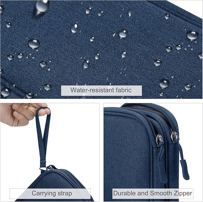 FYY Electronic Organizer, Travel Cable Organizer Bag Pouch Electronic Accessories Carry Case Portable Waterproof Double Layers Storage Bag for Cable, Cord, Charger, Phone, Earphone, Medium Size, Navy