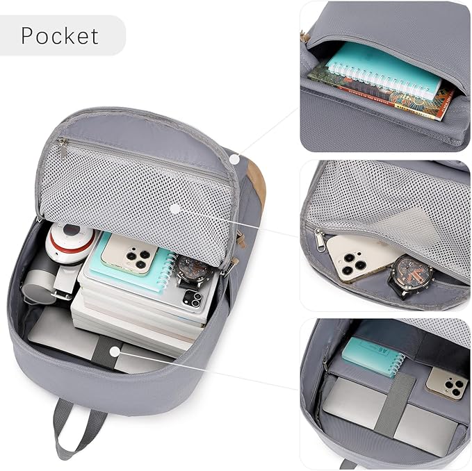 abshoo Basic School Backpack For College Middle High School Water Resistant Bookbag Travel Daypack(Gray)