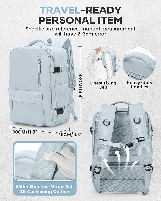 Vacuum Travel Backpack with Pump for Women, Personal Item Carry on Backpacks Flight Approved 18x14x8 inches for Men,Laptop Waterproof Work Compression bags Casual Daypack,Blue