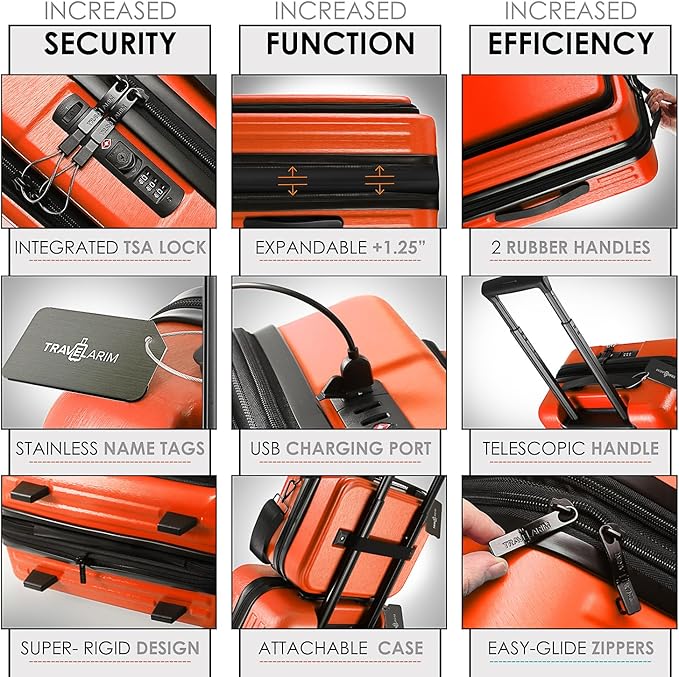 Hard Shell Luggage Sets with Spinner Wheels 4 Piece, Expandable Large Suitcases with TSA Lock, Travel Large Suitcase Set, Orange Luggage Set